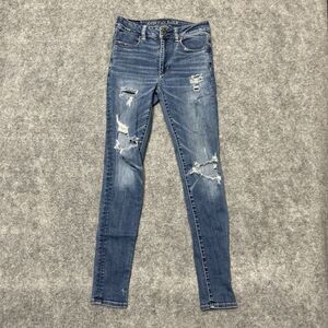 American Eagle Super Stretch Women's Distressed Hi‎ Rise Jegging Size 0 Blue